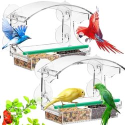 
Set of 2 Window Bird Feeder with 4 Extra Strong Suction Cups, Clear Window Bird Feeders for Outside, Removable Tray, Bird Houses for Viewing Wild Bir