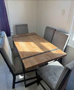 Free Rustic Wood Dining Table with 6 Chairs