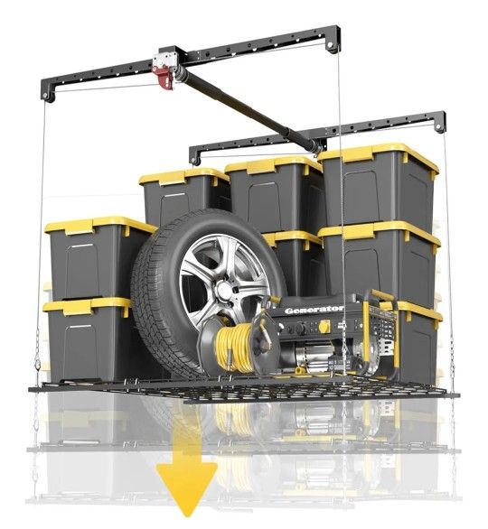 Overhead Garage Storage Rack, 4x4 Ft Adjustable Garage Ceiling Storage Lift,