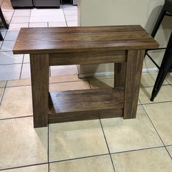 Wood End Table, Small Side Table With 2 Storage Shelves