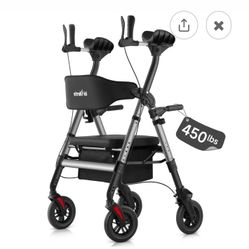 ASTROLLAID UPRIGHT WALKER FOR SENIORS 450 LBS HEAVY DUTY UP ROLLATOR WALKER WITH ADJUSTABLE SOLF SPONGE ARMSUPPORT & SEAT FOLDING ROLLING WITH 8" WHEE