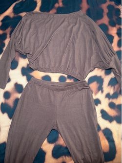 Women’s Gray S 2-Piece Knit Set Off-Shoulder Long Sleeve Top & Pants