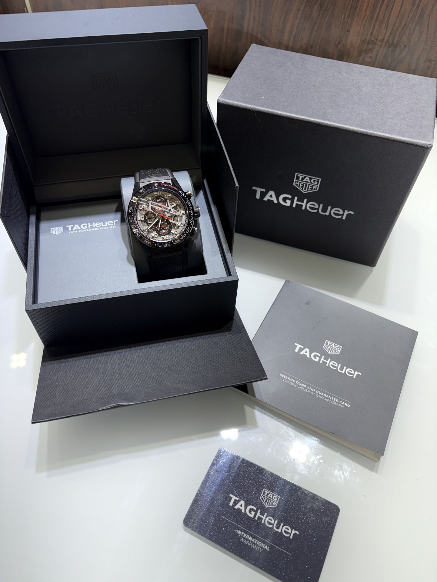 TAG Heuer Carrera Calibre Heuer 01 Skeleton Chronograph Watch 45mm CAR2A1H MINT