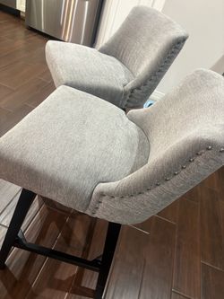 Set of 2 Gray Upholstered Bar Stools