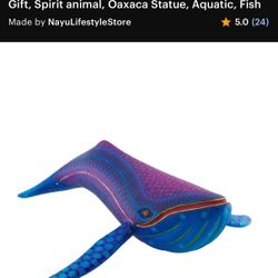 Whale Alebrije, Blue & Purple, Wood Carving, Mexican Craftsmanship