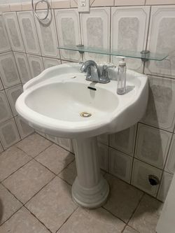 White Ceramic Pedestal Bathroom Sink