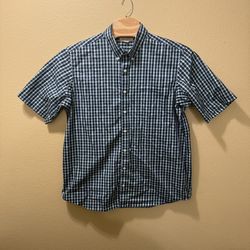 Men’s XL Tall Duluth Trading Blue Plaid Short Sleeve Button Up Shirt
