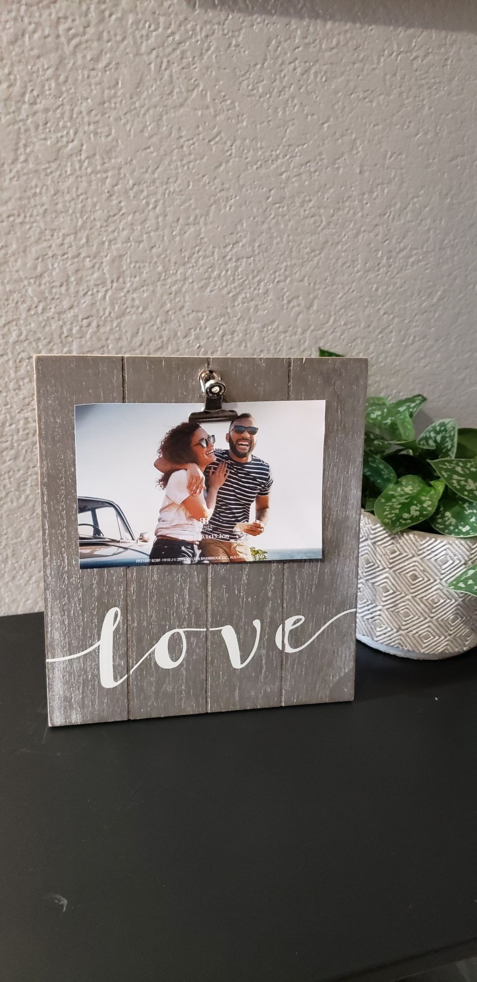 LOVE Valentine's day picture holder NEW home decoration. Just clip your photo in. 8x9" with cursive painted lettering