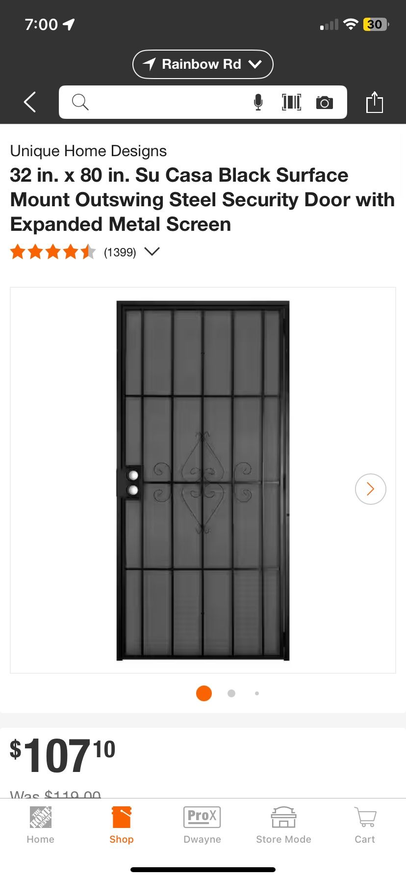 32”x 80” Security door.