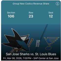 San Jose Sharks Tickets vs St Louis  March 6