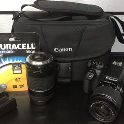 Canon EOS Rebel T2 24.1 MP DSLR Camera Kit With 18-55MM & 75-300MM Zoom Lens Mint!