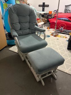 Nursery Rocking Chair with Ottoman Leg Rest in a Muted Blue-Gray Color