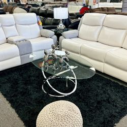 Crazy Offer Now🤑Beautiful Two Tone White & Grey Reclining Sofa&Loveseat Available Limited Time Only