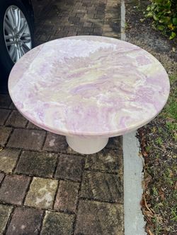 Vintage Pink Marbled Pedestal Coffee Table Set