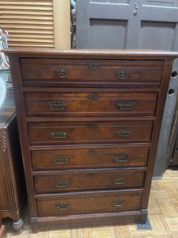 Antique Victorian Wood Dresser Chest Of Drawers