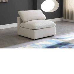 Meridian Furniture 602Cream-Armless Plush Collection Contemporary Down Filled Comfort Overstuffed Velvet Upholstered Modular Component Armless Cream