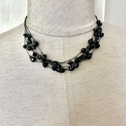 Black Beaded Multi Strand Necklace
