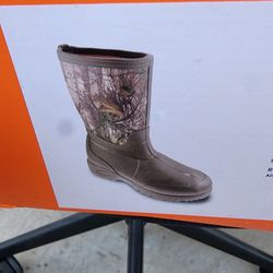 Ozark Trails Chore 10" hunting camoflauge rubber out-sole waterproof insulated Boots size 7 men womens 9