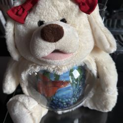 Teddy Bear Fish Tank W Removable Red Bows