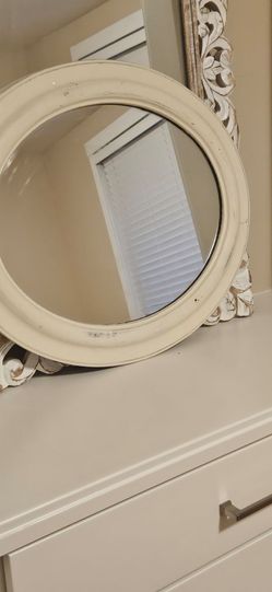 Round White Distressed OVAL Wood Framed Mirror
