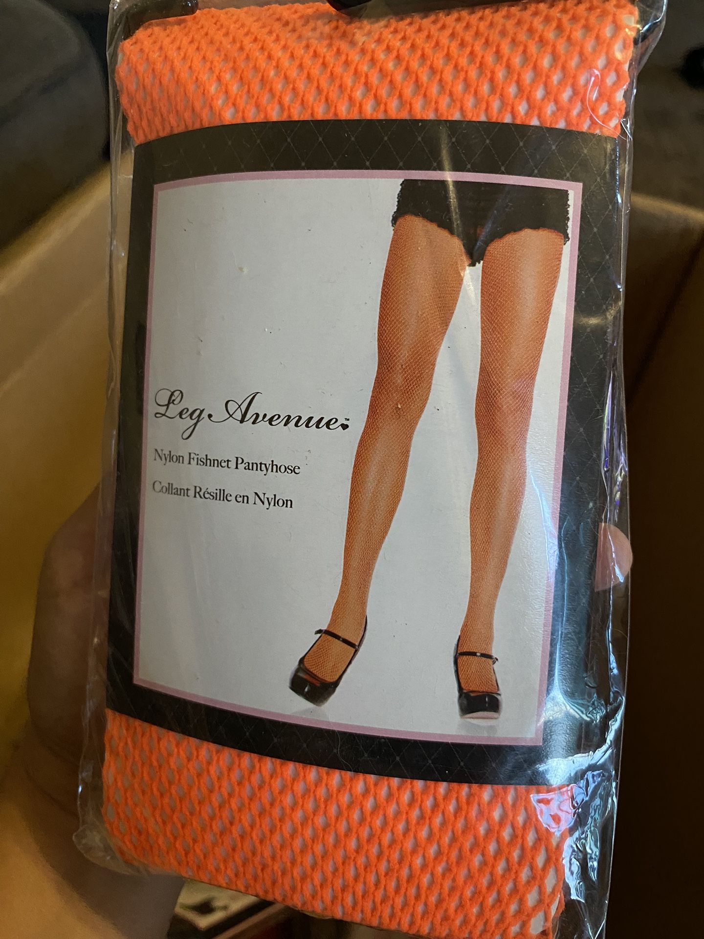 New, Leg Avenue Orange Fishnet Pantyhose Stockings , Fits 90– 160lbs