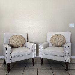 Set of 2 Elegant Tufted Accent Chairs - Linen-Style with Nailhead Trim