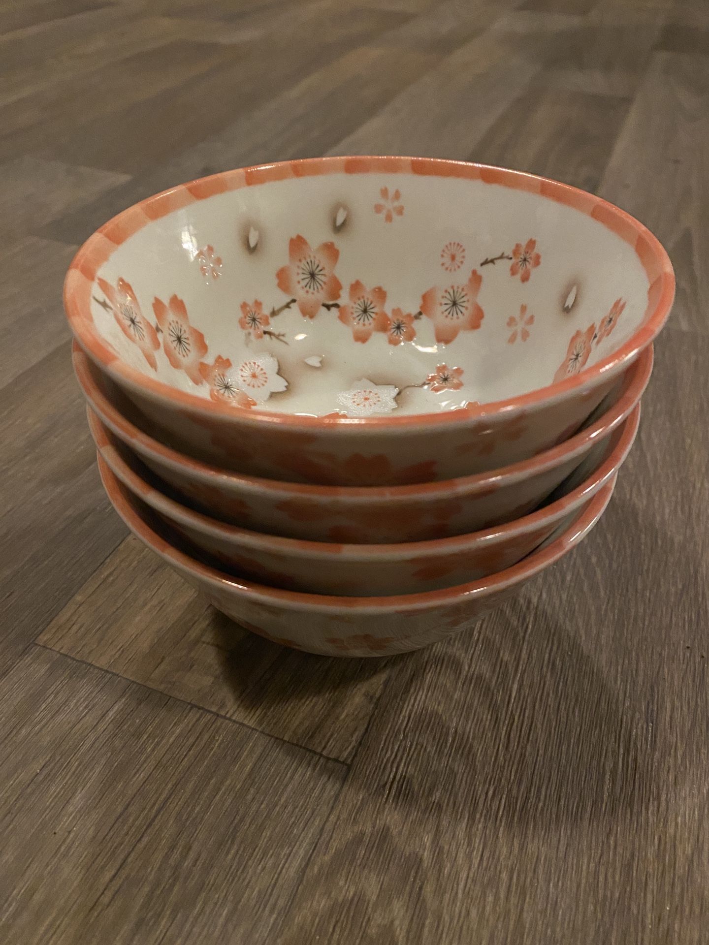 Bowls Set Of 4 Japanese Porcelain Noodle Soup Bowls Pink Flowers Cherry Blossoms