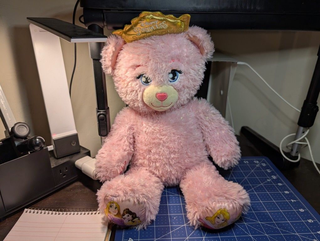 Build a Bear Disney Princess Sparkle Pink Bear w/Light Up Crown Stuffed Plush