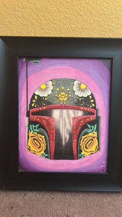 Framed Boba Fett Sugar Skull Art Print