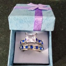 Stainless Steel Faux Sapphire Ring Set