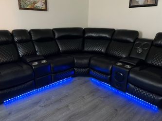 Black faux Leather Sectional Sofa with LED Lights