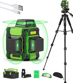 Huepar Laser Level 360 with Tall Tripod Self Leveling Rechargeable HM03CGT 50" Tripod, 8‑hour Battery Life, USB‑C Charging, For Construction and Hangi