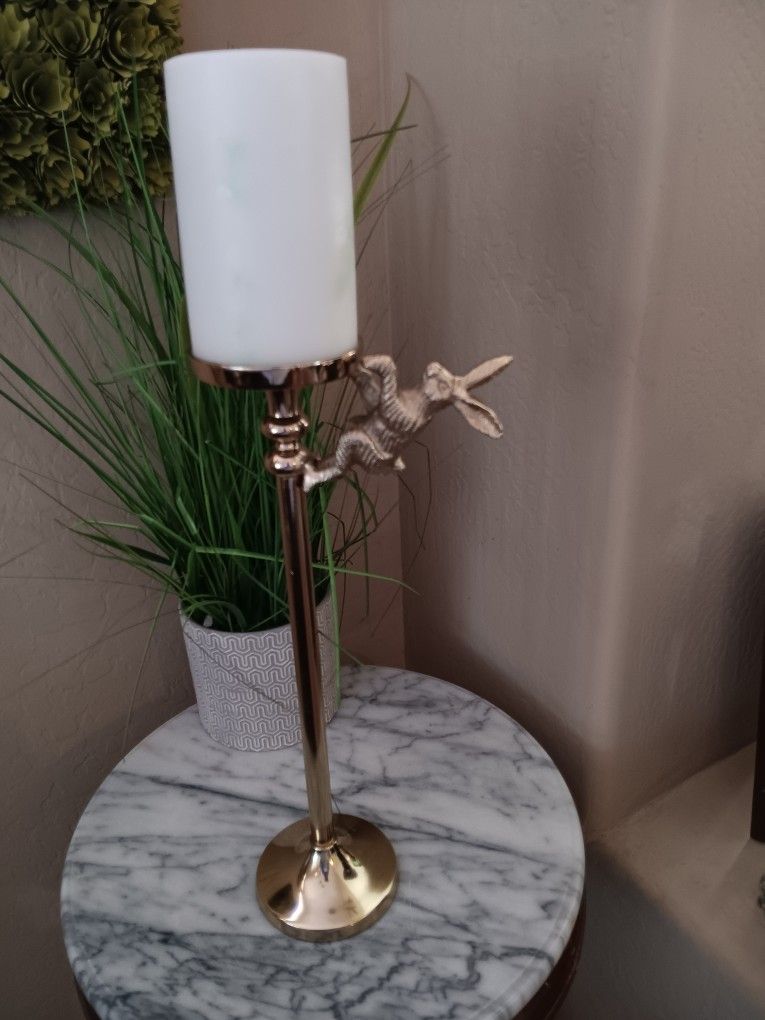$15 Cupcake and Cashmere Metal Gold Bunny Candle Holder. 15.5" Tall Bunny is 6.5" Holds a 3" Candle 