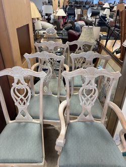 Set of 6 Carved Wood Dining Chairs