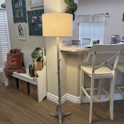 Home Depot Coastal 62 in Driftwood Indoor Floor Lamp with Oatmeal Hardback Drum Shade