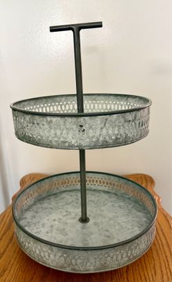 Tiered Tray- Rustic Farmhouse Kitchen Decor, Galvanized Metal