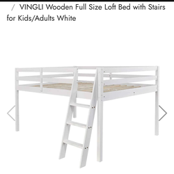 VINGLI Wooden Full Size Loft Bed with Stairs for Kids/Adults White