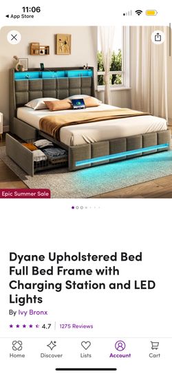Dyane Upholstered Bed Full Bed Frame with Charging Station and LED lights