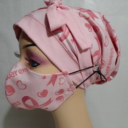 Pink Breast Cancer Awareness Surgical Scrub Cap Set Doctor Nurse Chemo Chef Medical Worker Cotton Bouffant 