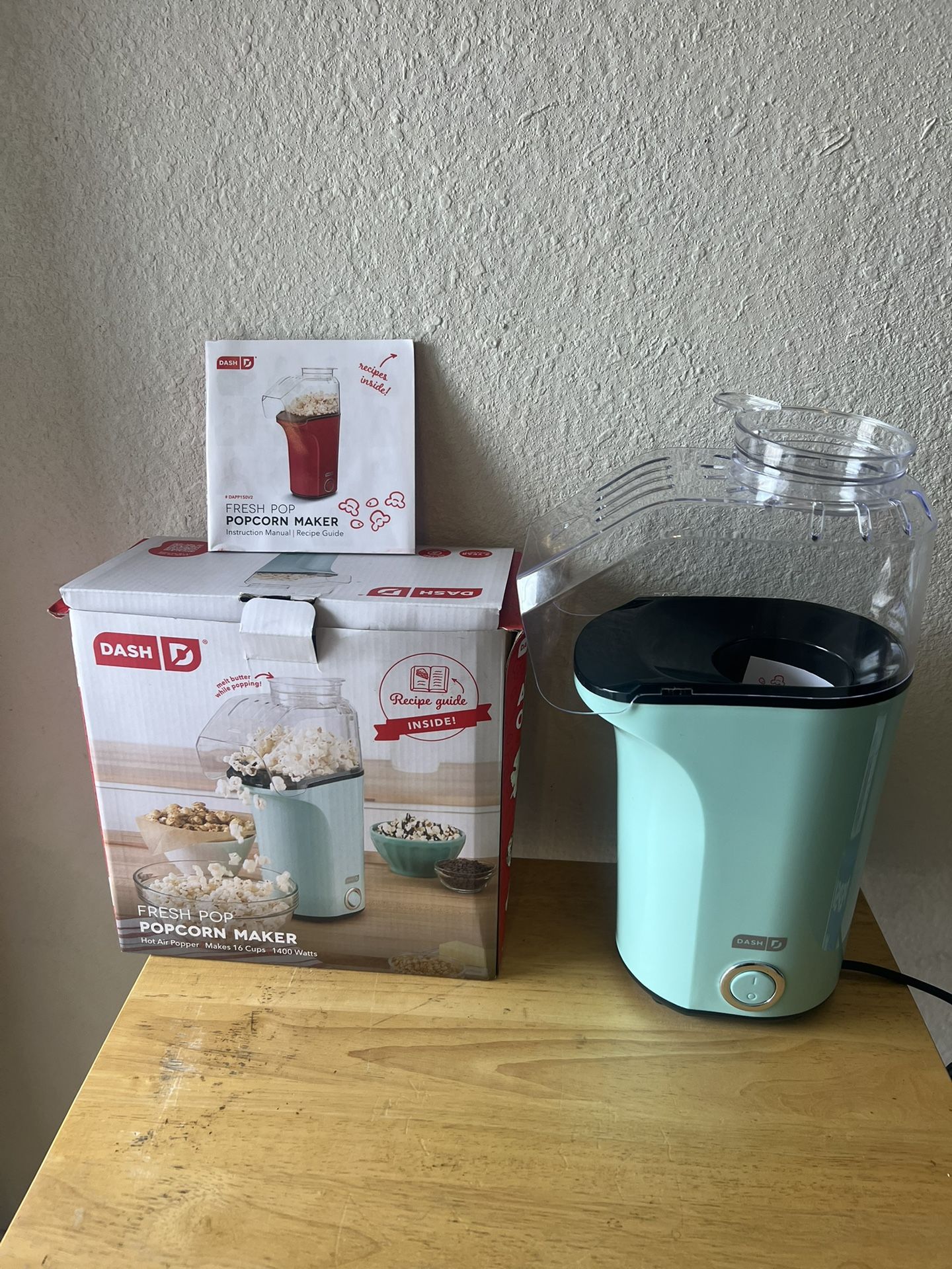 Dash 16 Cup Electric Popcorn Maker - Aqua: 1400W Popcorn Popper, 8 Kernel Capacity, Easy Clean, Metal & Plastic