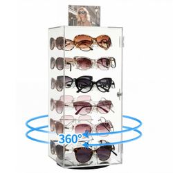 Acrylic Lockable Rotating Sunglasses Display Case With Sign Holder