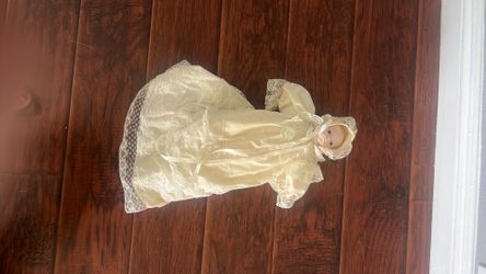 Vintage 16” Porcelain Baby Doll – Handmade Christening Gown