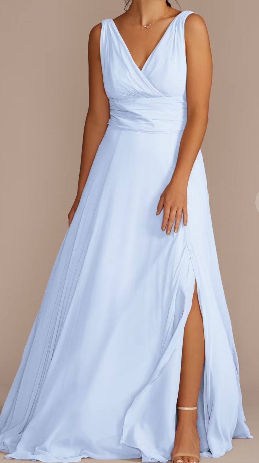 Light Blue Davids Bridal Long Chiffon Surplice Tank Dress