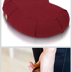 Crescent Meditation Cushion –10 Colors Half-Moon Yoga Pillow; Organic Cotton Zafu Cover & Zipper Liner to Adjust USA Buckwheat Hulls; Floor Pouf for S