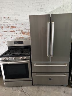 Bertazzoni french door refrigerator &. Samsung gas range set stainless steel