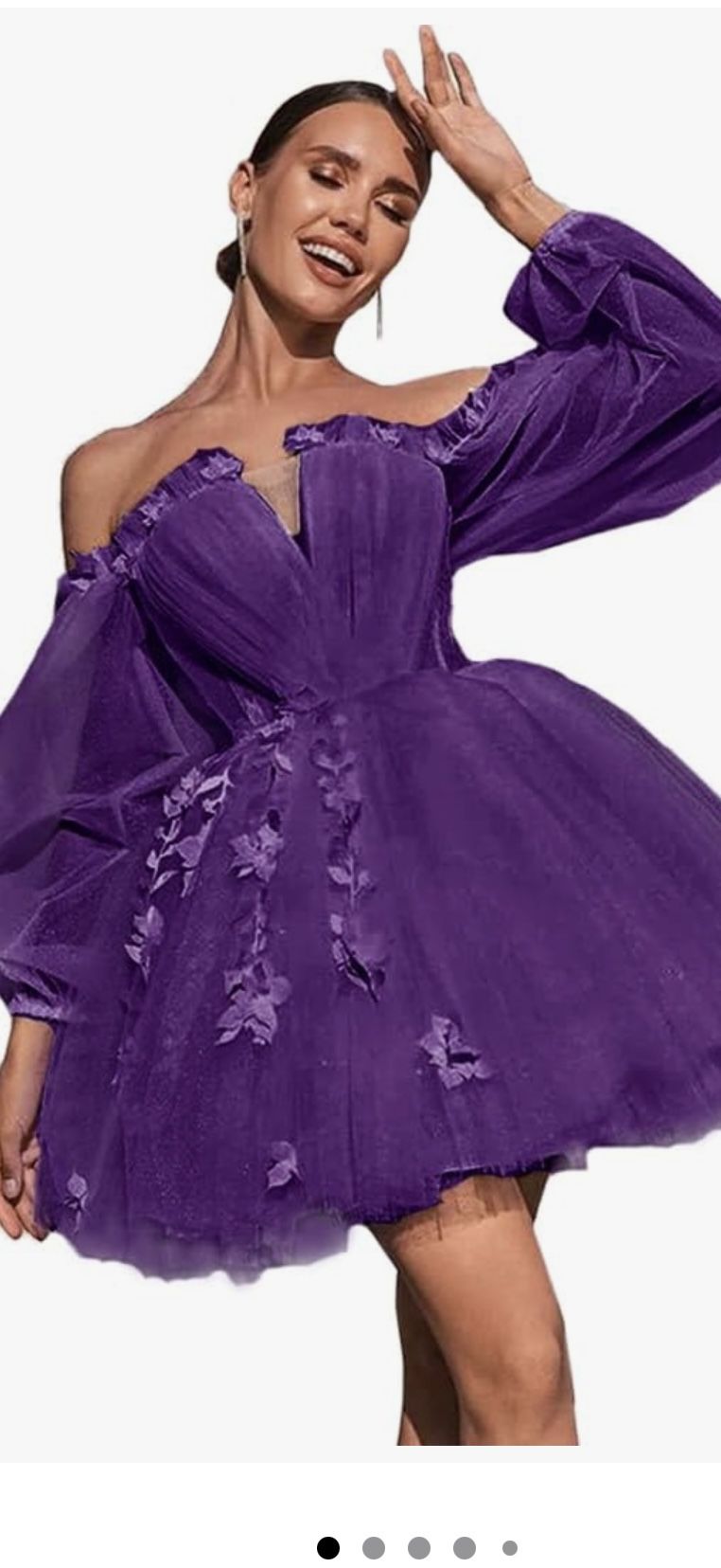 Homecoming Dresses Cocktail Party Gowns, Sparkly Lace Applique, Glitter Puffy Sleeve
