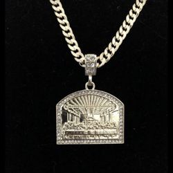 14k gold filled with silver Cuban chain and last supper charm