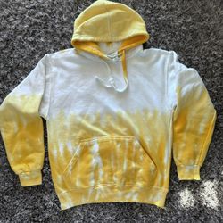 Yellow 90’s Tie-Dye Hooded Sweatshirt Hoodie size M Jon Lauren