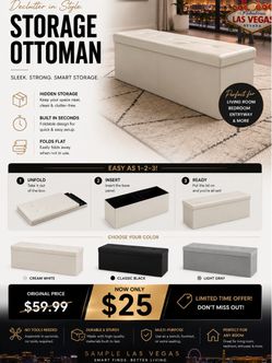 Foldable Storage Ottoman Bench