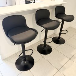 Brand New - 3 Black Bar Stools - Adjustable Height - Comfortable Swivel Chairs